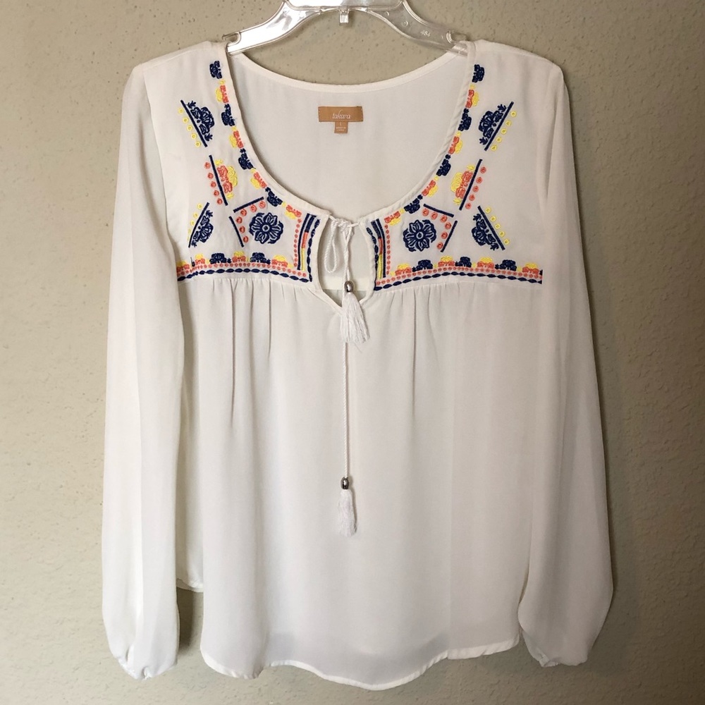 TAKARA White Long Sleeves Top colorful embroidery